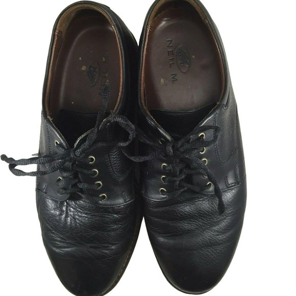 Neil M Shoes Mens 9.5 EEE Black Leather Derby Oxford Dress Casual Extra Wide - Picture 2 of 12